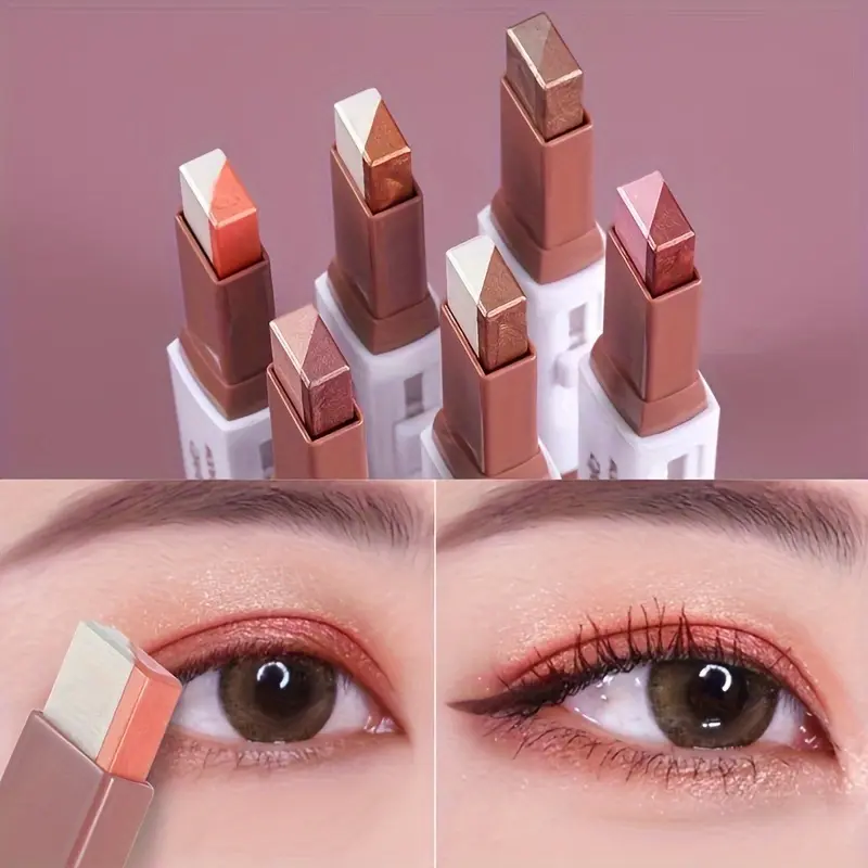 6pcs Double Color Eyeshadow Sticks Set, Pearl and Matte Fine ShimmerEyeshadow Pens, Long-lasting Waterproof and Non-fading