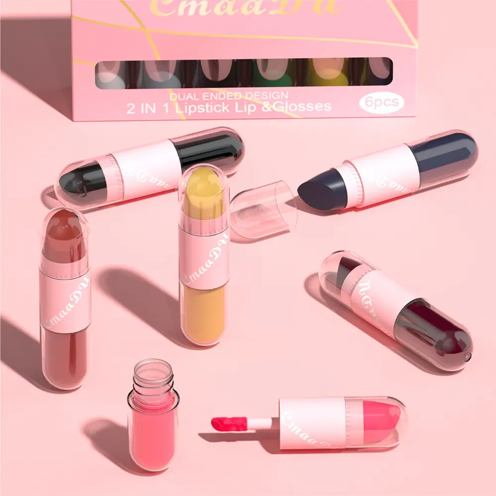 CmaaDu 2 IN 1 lipstick lip & glosses 6-piece matte Lipstick Face Color waterproof small size light weight easy to carry