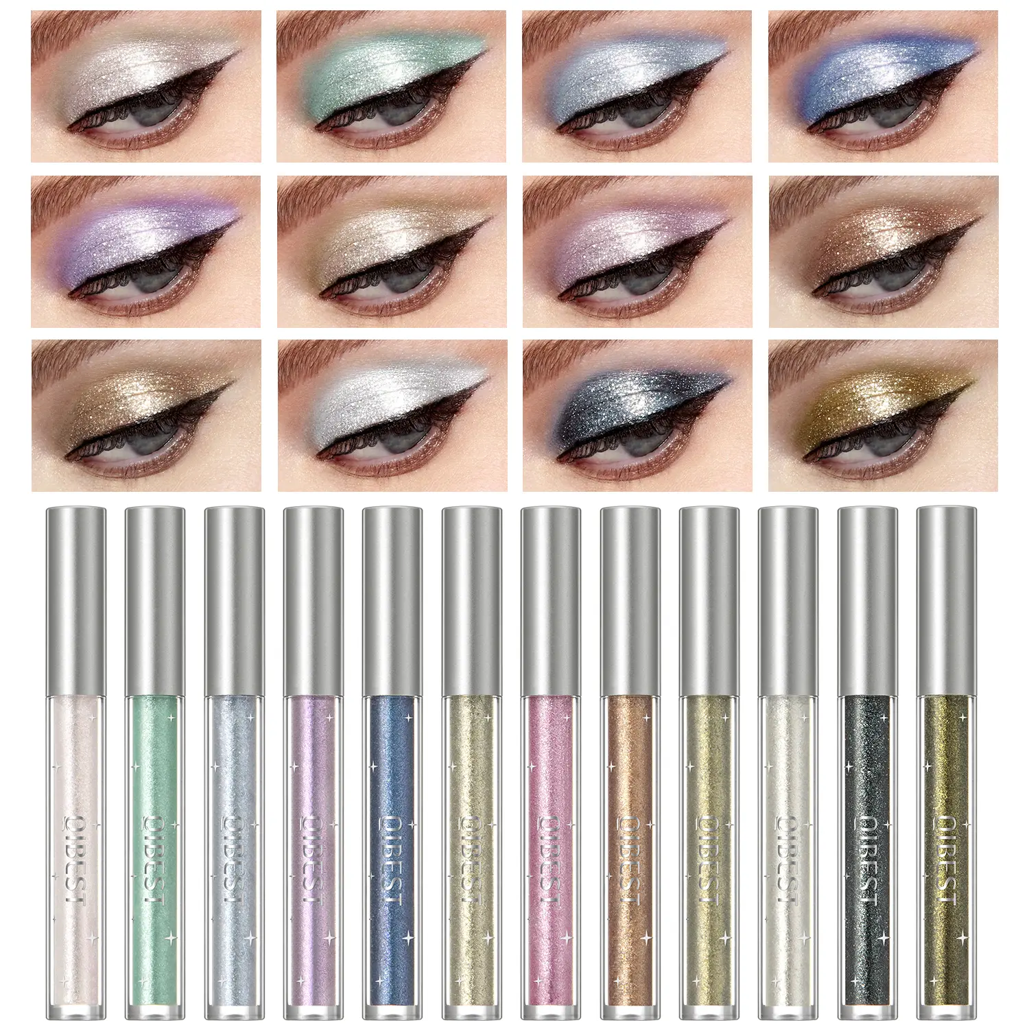 QIBEST Eyeshadow Stick Makeup Glitter Eye Shadow 15 Colors Eyeshadow Pigment Waterproof Eye Shadow Stick Liquid Shiny Cosmetics