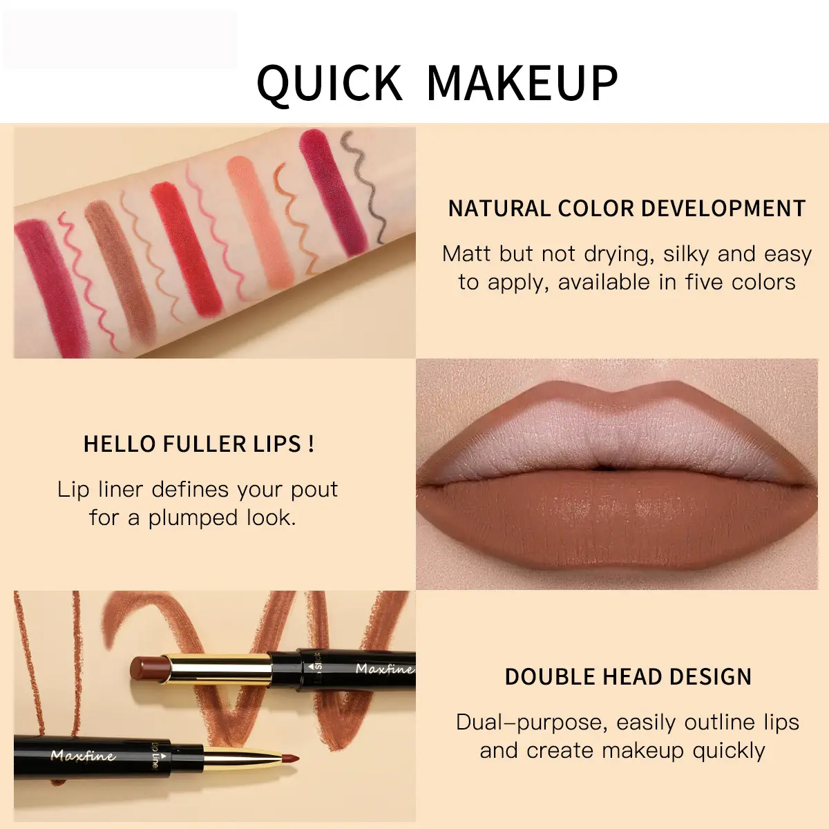 2 In 1 Lipstick lipliner Matte Highly Pigmented Waterproof Long Lasting Non stick Cup Lip Makeup