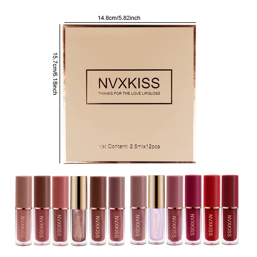 12PCS matte lip glaze pearlescent lip gloss waterproof long-lasting not easy to fade matte lipstick gift box gift