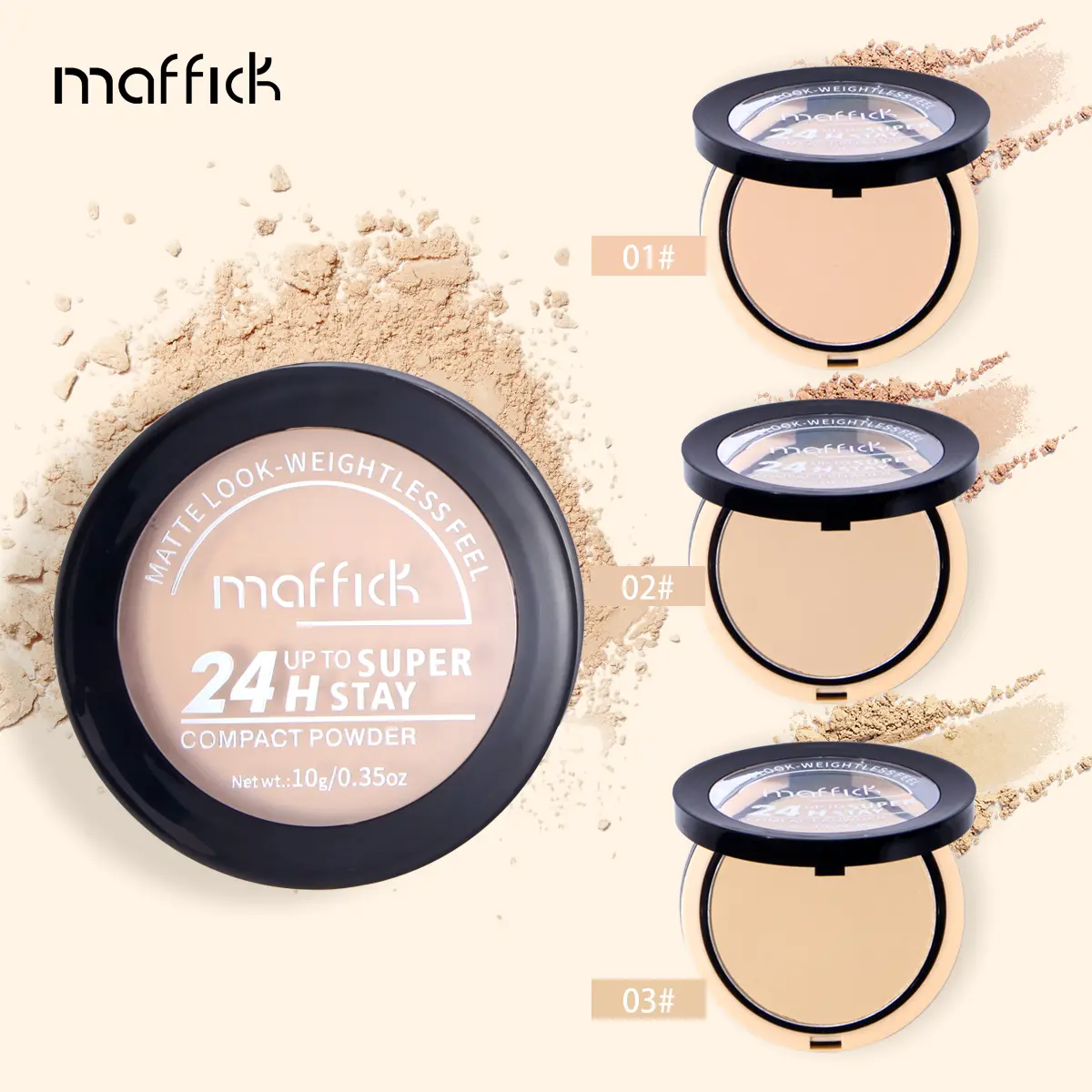 Waterproof powder with mirror, durable makeup, full face coverage, compact powder, cosmetics base, 3 colors