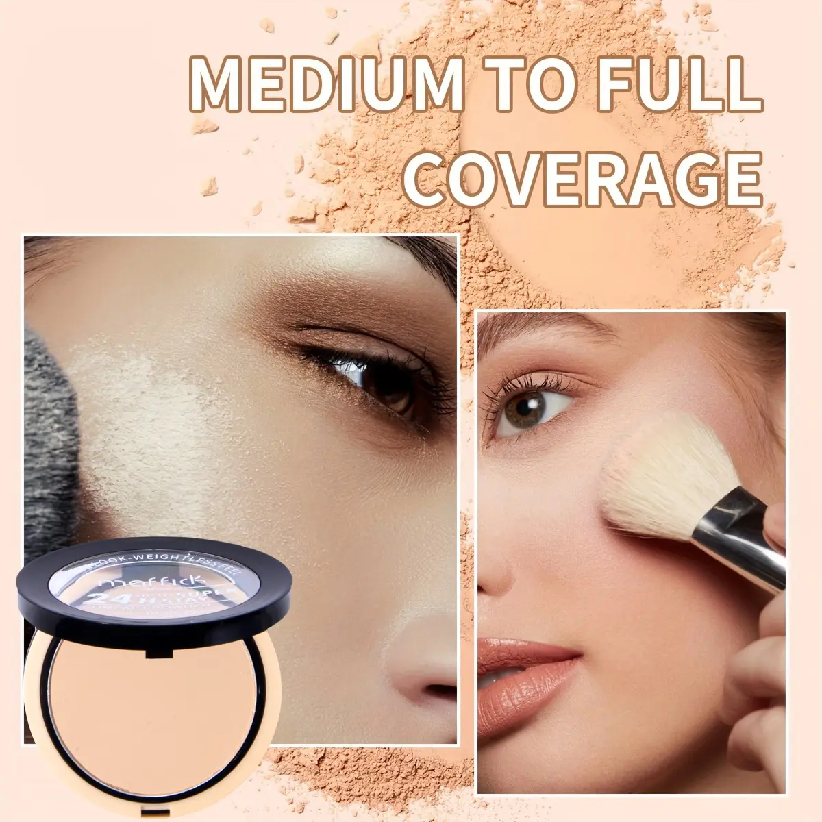 Waterproof powder with mirror, durable makeup, full face coverage, compact powder, cosmetics base, 3 colors