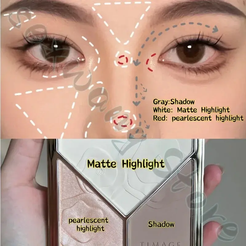 TIMAGE highlight contour integrated disc three-color matte pearlescent face contour powder makeup plate concealer long-lasting