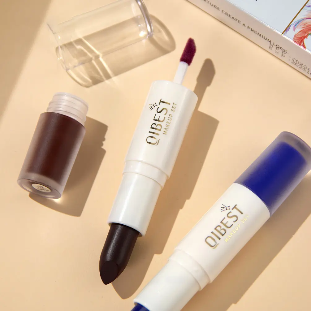 2 In 1 Matte Liquid Lipstick Lip Glaze Double Head Dark Black Blue Lip Makeup Long Lasting Waterproof Velvet Sexy Red Lip Tint