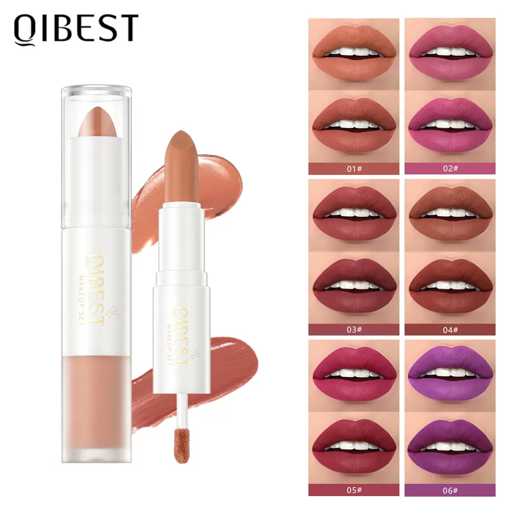 2 In 1 Matte Liquid Lipstick Lip Glaze Double Head Dark Black Blue Lip Makeup Long Lasting Waterproof Velvet Sexy Red Lip Tint