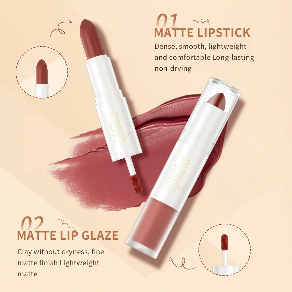 2 In 1 Matte Liquid Lipstick Lip Glaze Double Head Dark Black Blue Lip Makeup Long Lasting Waterproof Velvet Sexy Red Lip Tint