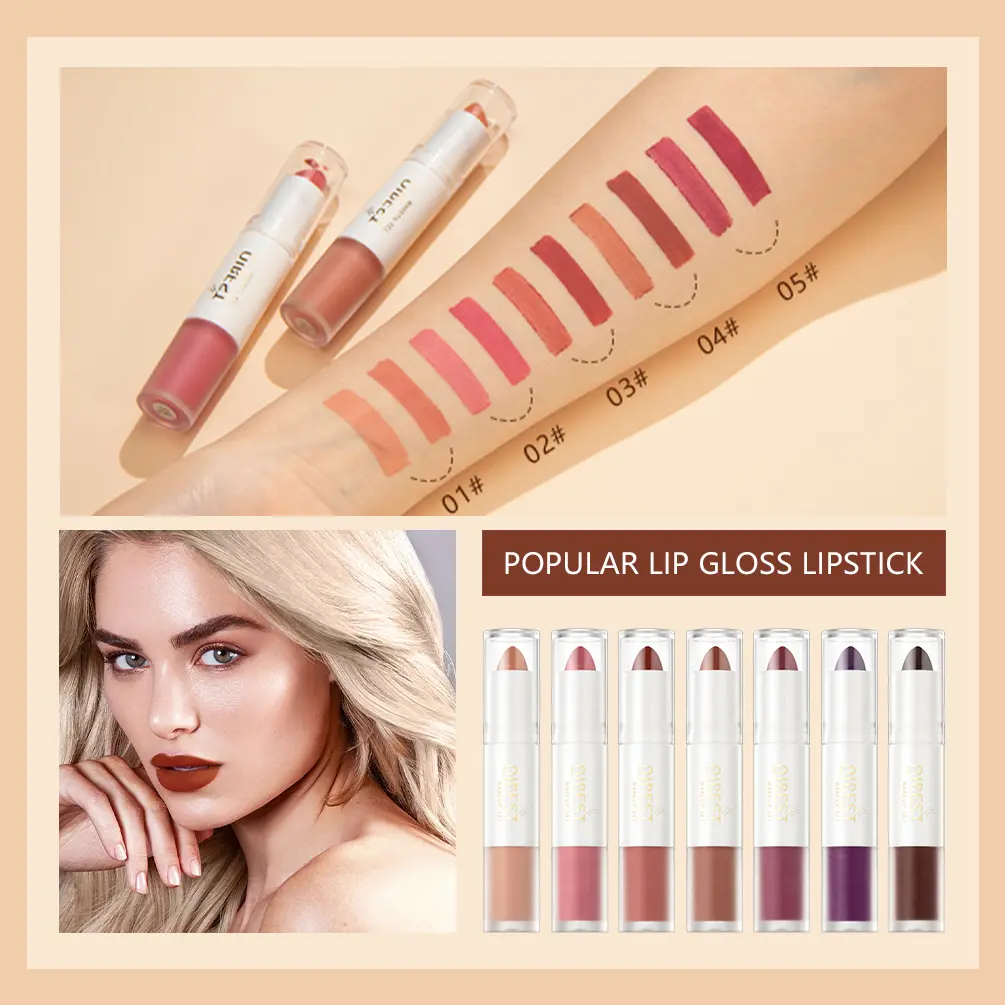 2 In 1 Matte Liquid Lipstick Lip Glaze Double Head Dark Black Blue Lip Makeup Long Lasting Waterproof Velvet Sexy Red Lip Tint