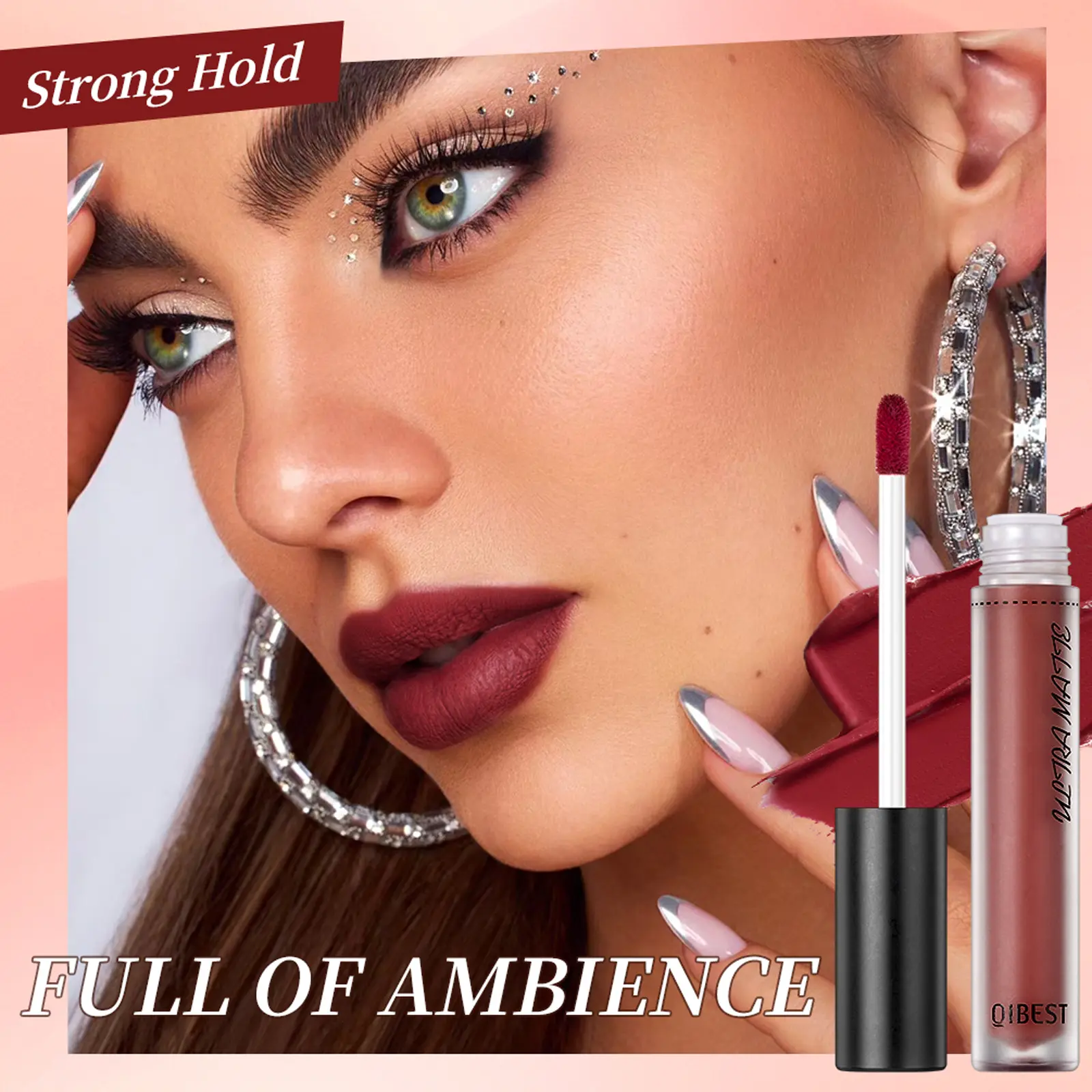QIBEST Matte Lipgloss Makeup Liquid Lipstick Long Lasting Waterproof Velvet Sexy Red Lip Gloss Black Purple Nued Lip Tint