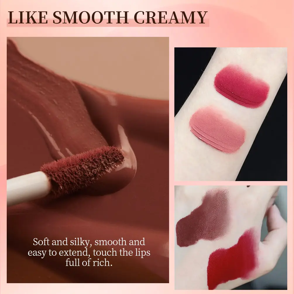 QIBEST Matte Lipgloss Makeup Liquid Lipstick Long Lasting Waterproof Velvet Sexy Red Lip Gloss Black Purple Nued Lip Tint
