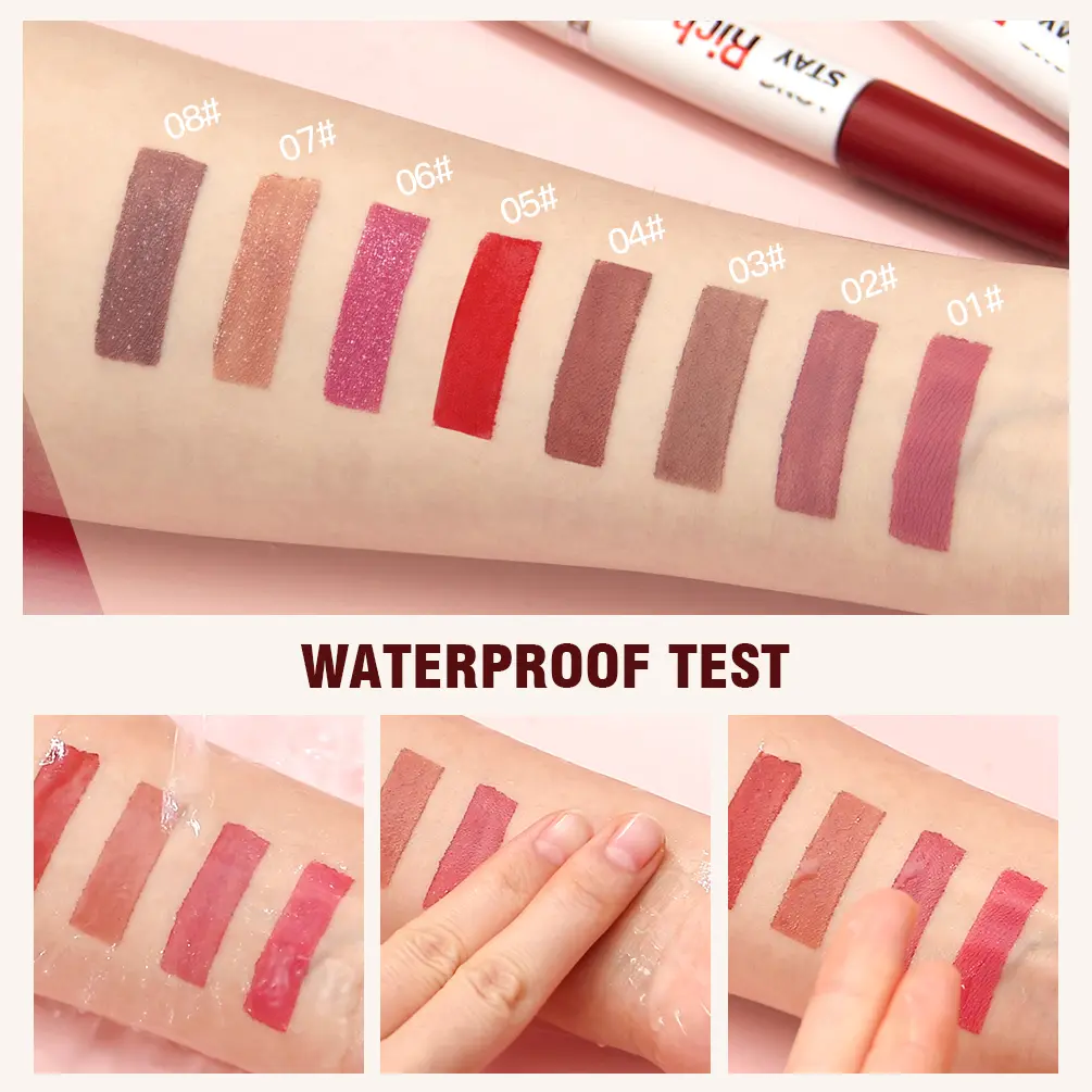QIBEST 8 Colors Double Head Matte Liquid Lipstick Waterproof Long-Lasting Makeup Lip Balm Reduce Fine Lines Lipgloss Cosmetics