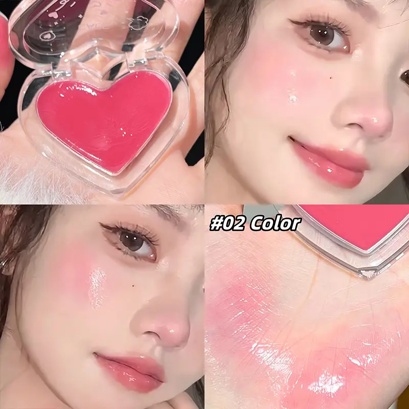 Love Heart Highlighter Blusher Palette Brightening Face Highlighter Cream Waterproof High Gloss Blush Illuminator Korean Makeup