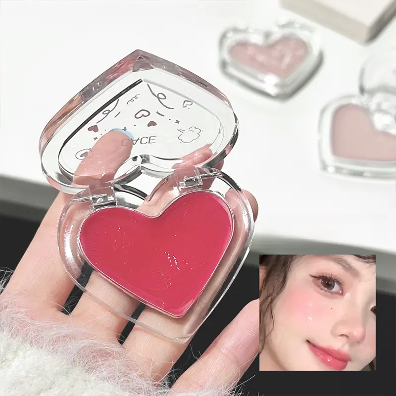 Love Heart Highlighter Blusher Palette Brightening Face Highlighter Cream Waterproof High Gloss Blush Illuminator Korean Makeup