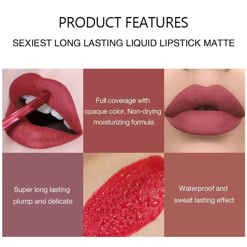 6Pack Liquid Lipstick Set Make-up Waterproof Long lasting Cosmetics Matte Lipstick LipGloss Kit
