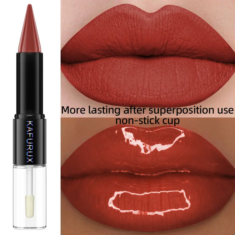 15 Colors Matte 2 In 1 Lipstick Lip Coat Set Double Head Waterproof Coat 24HR Lip Makeup Lip Gloss Tint Plumper Cosmetics Gifts