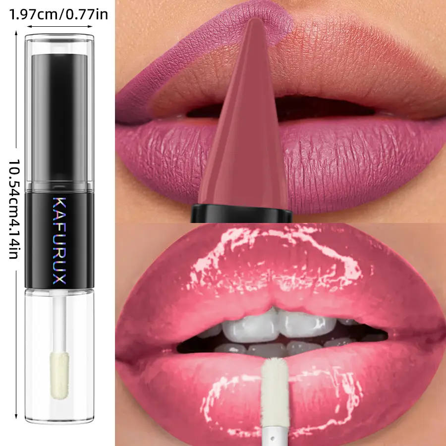15 Colors Matte 2 In 1 Lipstick Lip Coat Set Double Head Waterproof Coat 24HR Lip Makeup Lip Gloss Tint Plumper Cosmetics Gifts