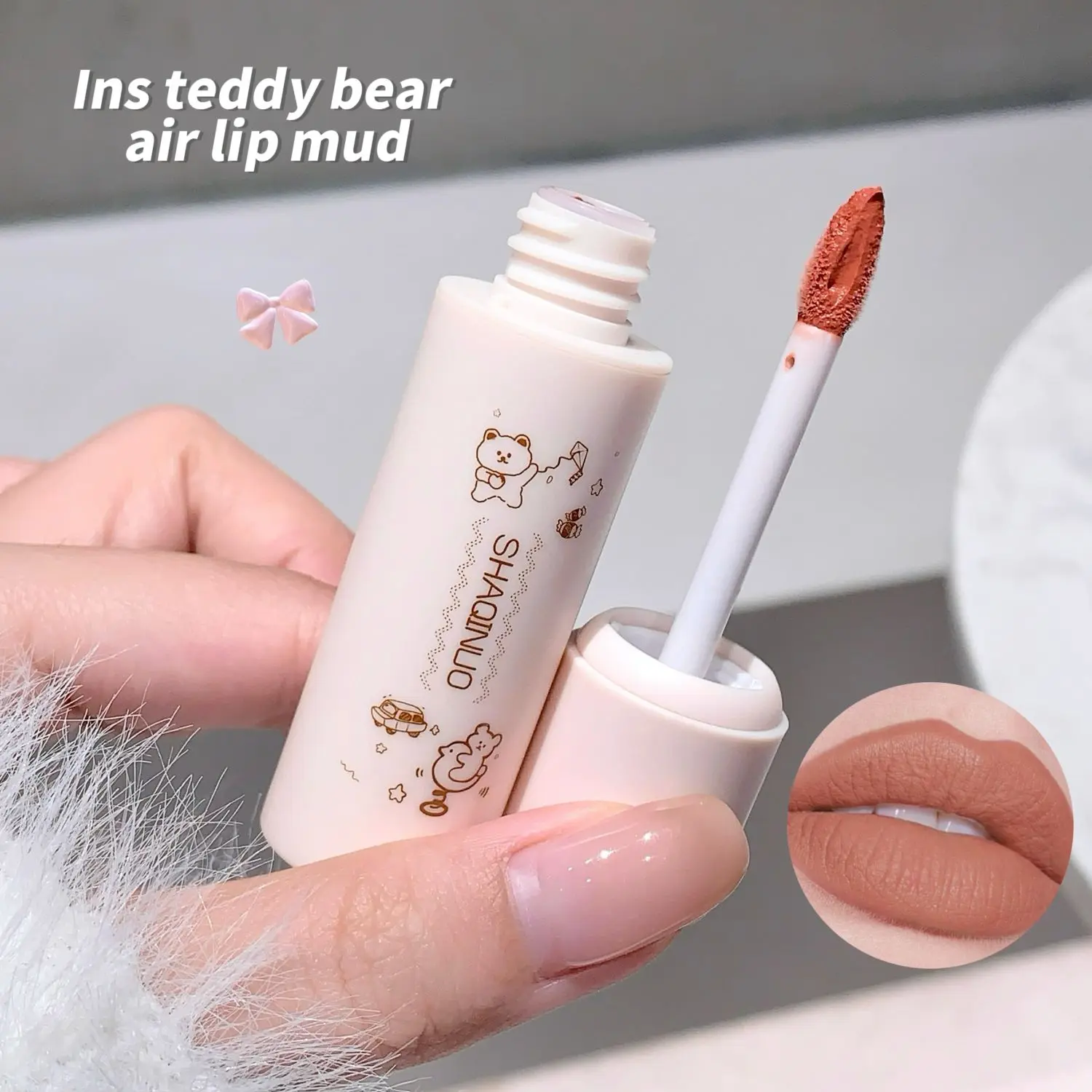 SHAQINUO 6 color cloudy matte lip glaze velvet white waterproof non-stick cup is not easy to lose color lipstick