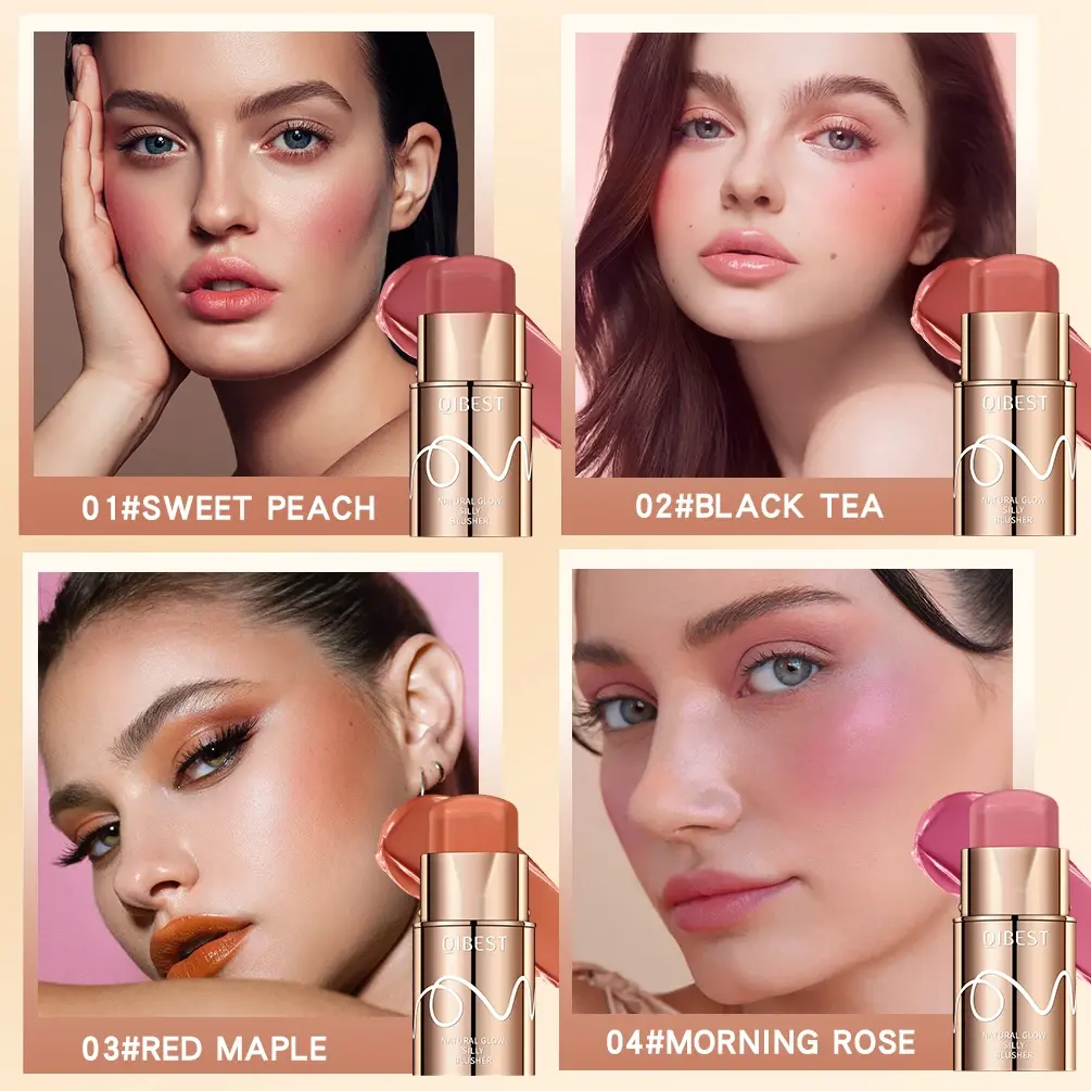 QIBEST New Face Blush Matte Lipstick Waterproof Long Lasting 3 In 1 Lipstick Blusher Eyeshadow Makeup Stick Multifunct Cosmetics