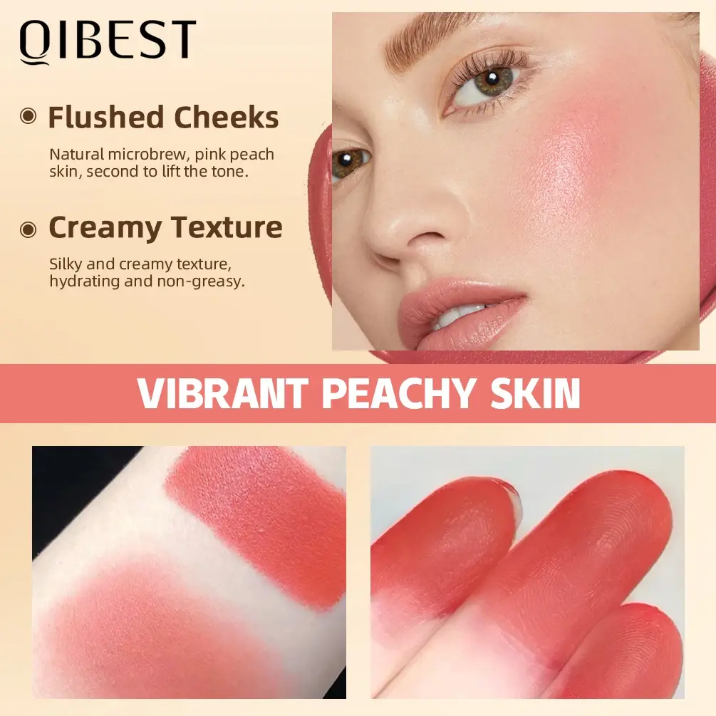 QIBEST New Face Blush Matte Lipstick Waterproof Long Lasting 3 In 1 Lipstick Blusher Eyeshadow Makeup Stick Multifunct Cosmetics
