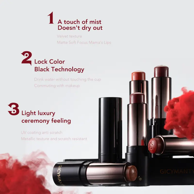 Starry Black Tube Lipstick Matte High Color Waterproof Anti Smearing Long Lasting Non Stick Cup
