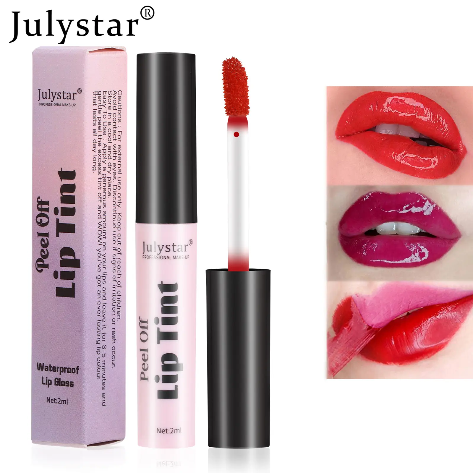 Julystar 6-color matte matte tear lipstick, long-lasting waterproof non-stick cup, tearing color lip glaze, easy to color, enhan