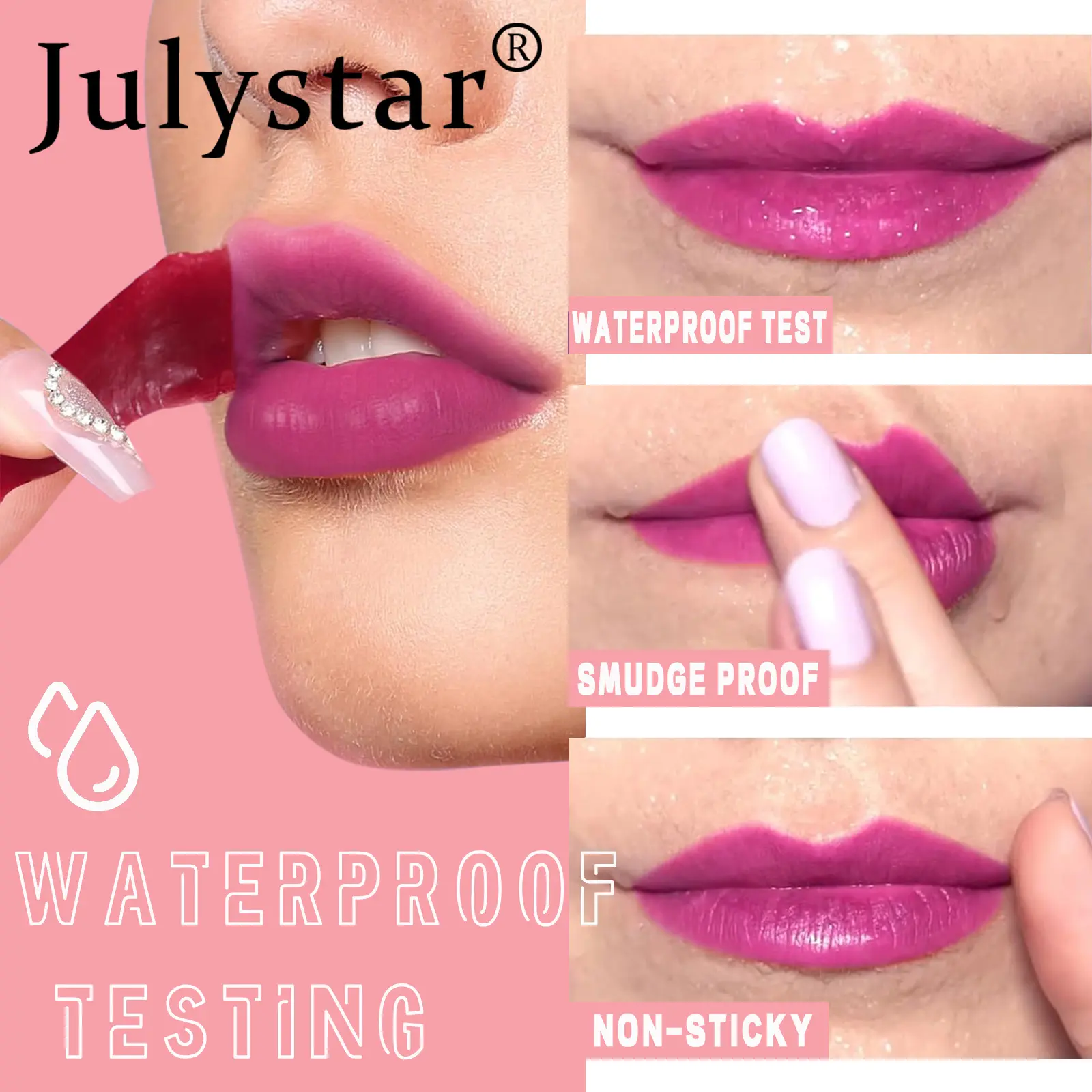 Julystar 6-color matte matte tear lipstick, long-lasting waterproof non-stick cup, tearing color lip glaze, easy to color, enhan
