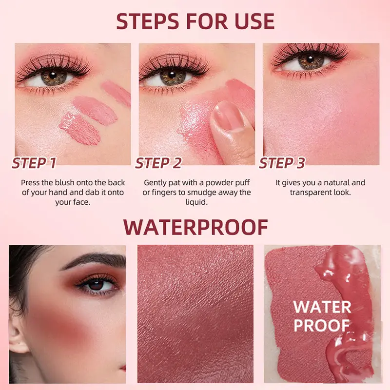 Velvety Liquid Blush, Waterproof Brightening Cream Blush, Suitable for All Skin Tones, Natural-Looking,Long-lasting Skin Tones