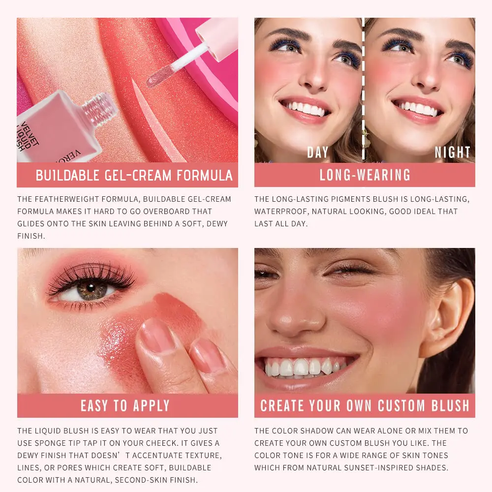Velvety Liquid Blush, Waterproof Brightening Cream Blush, Suitable for All Skin Tones, Natural-Looking,Long-lasting Skin Tones