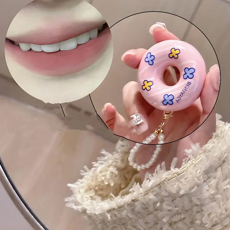 Cute Keychain Donut Lip Mud Waterproof Long Lasting Matte Lipstick Velvet Rose Red Orange Brown Lip Ink Korean Makeup Cosmetics