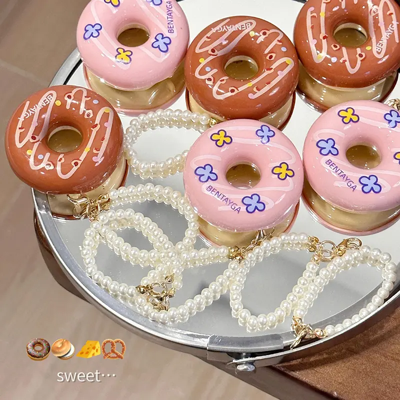Cute Keychain Donut Lip Mud Waterproof Long Lasting Matte Lipstick Velvet Rose Red Orange Brown Lip Ink Korean Makeup Cosmetics