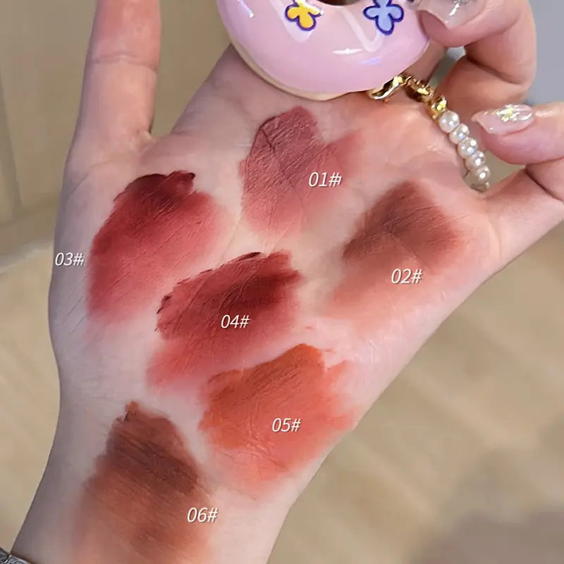 Cute Keychain Donut Lip Mud Waterproof Long Lasting Matte Lipstick Velvet Rose Red Orange Brown Lip Ink Korean Makeup Cosmetics