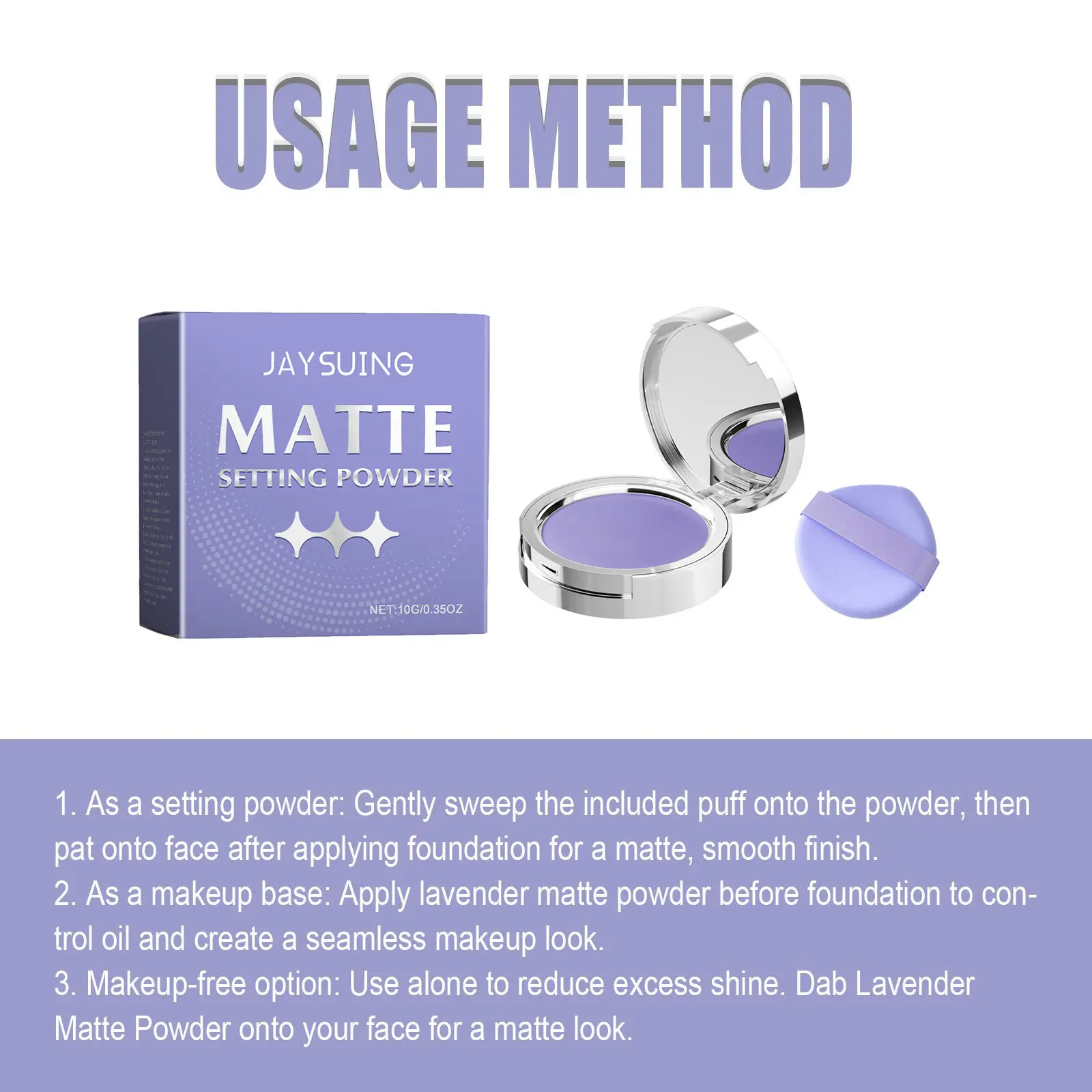 Lavender Matte Setting Powder Oil Control Waterproof Brighten Loose Powder Cosmetic Soft Smooth Skin Professional Lasting Makeup