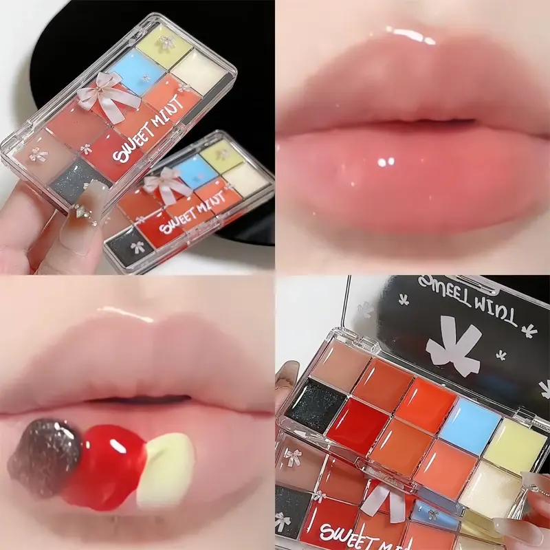 Jelly Lip Gloss Ten Color Toned Lip Frozen Plate Red Lip Glaze Palette Moisturizing Lipstick Long Lasting High color rendering