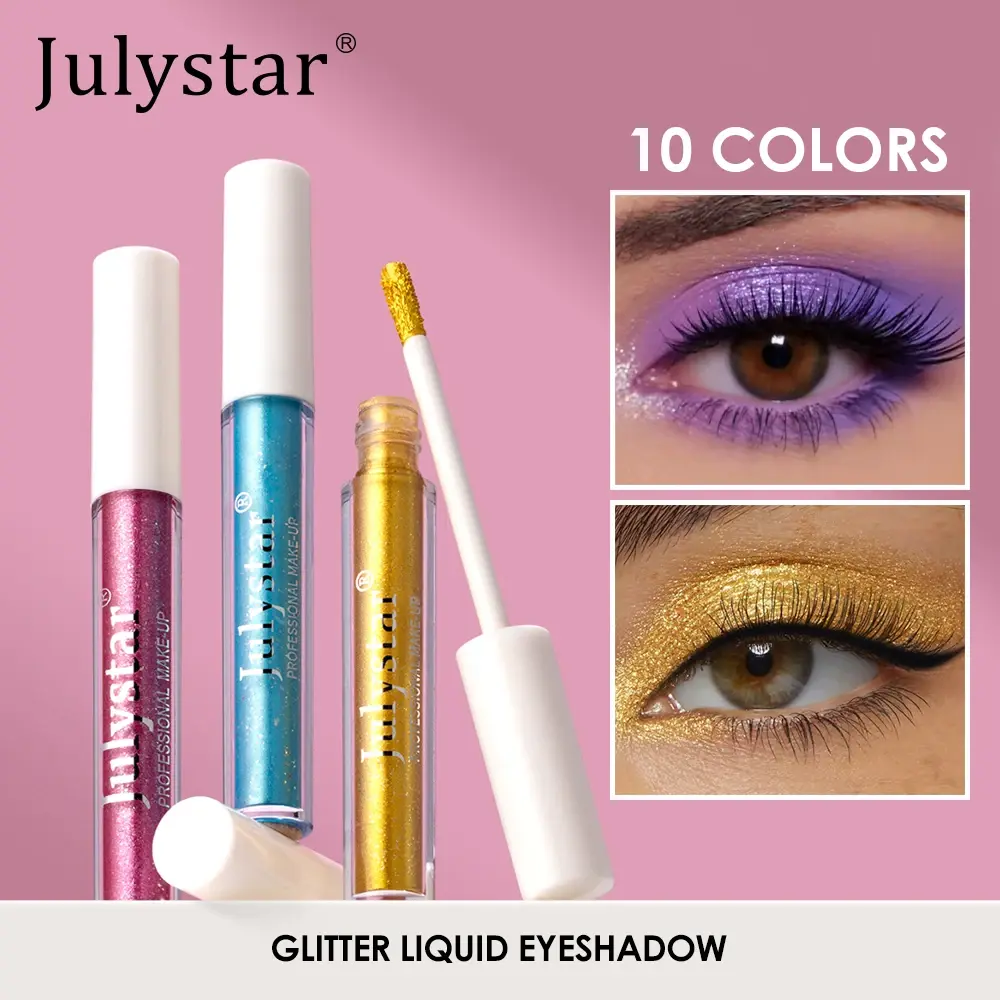 10 Colors Waterproof Liquid Eyeshadow High Shine Long-Lasting Sparkling Eye Shadow Metallic Pink Purple Party Stage Eyes Makeup