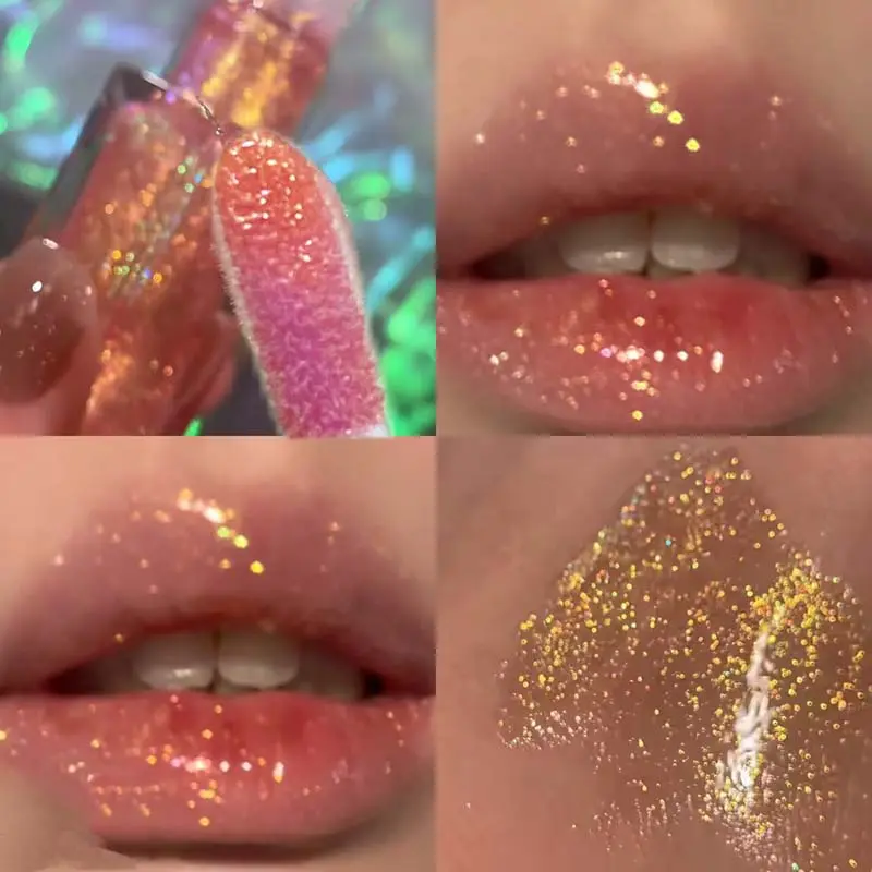 Blue Mermaid Color Pearlescent Shiny Lip Gloss Diamond Crystal Sparkle Lip Tint Milky Way Glitter Lips Waterproof Korean Make Up