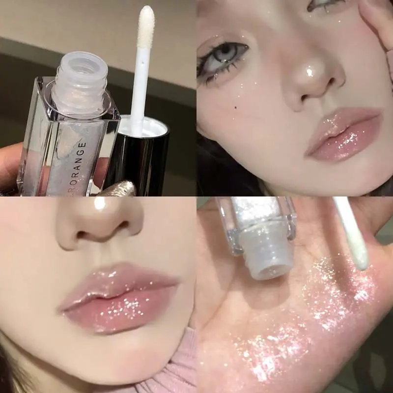 Blue Mermaid Color Pearlescent Shiny Lip Gloss Diamond Crystal Sparkle Lip Tint Milky Way Glitter Lips Waterproof Korean Make Up