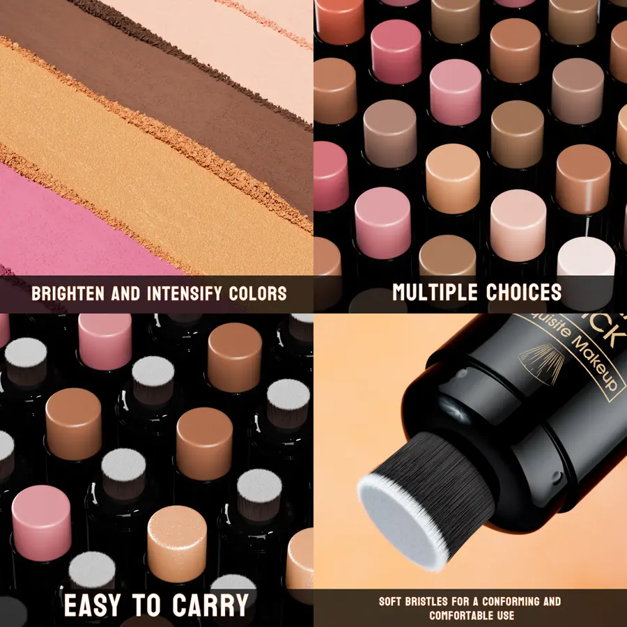 Double-head Contour Stick,Shades with Highlighter & Bronzer & Blush,Non-greasy and Waterproof Face Contouring Stick With Brush