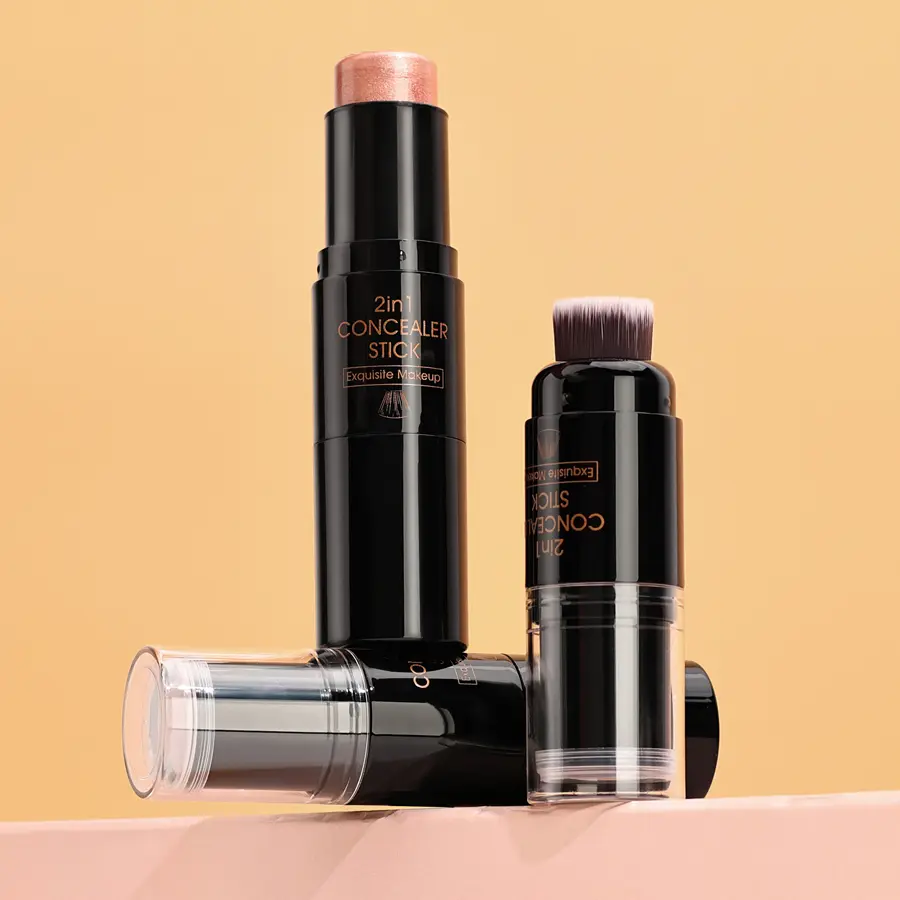 Double-head Contour Stick,Shades with Highlighter & Bronzer & Blush,Non-greasy and Waterproof Face Contouring Stick With Brush