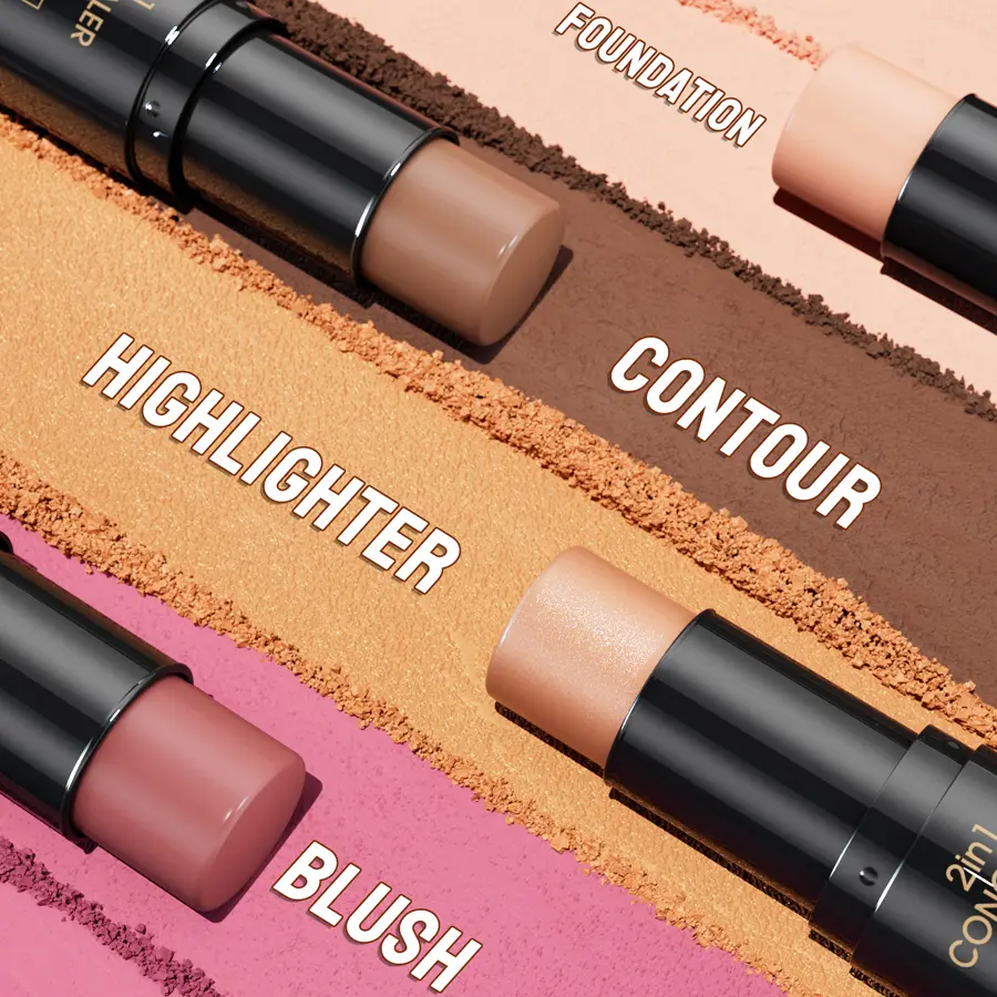 Double-head Contour Stick,Shades with Highlighter & Bronzer & Blush,Non-greasy and Waterproof Face Contouring Stick With Brush