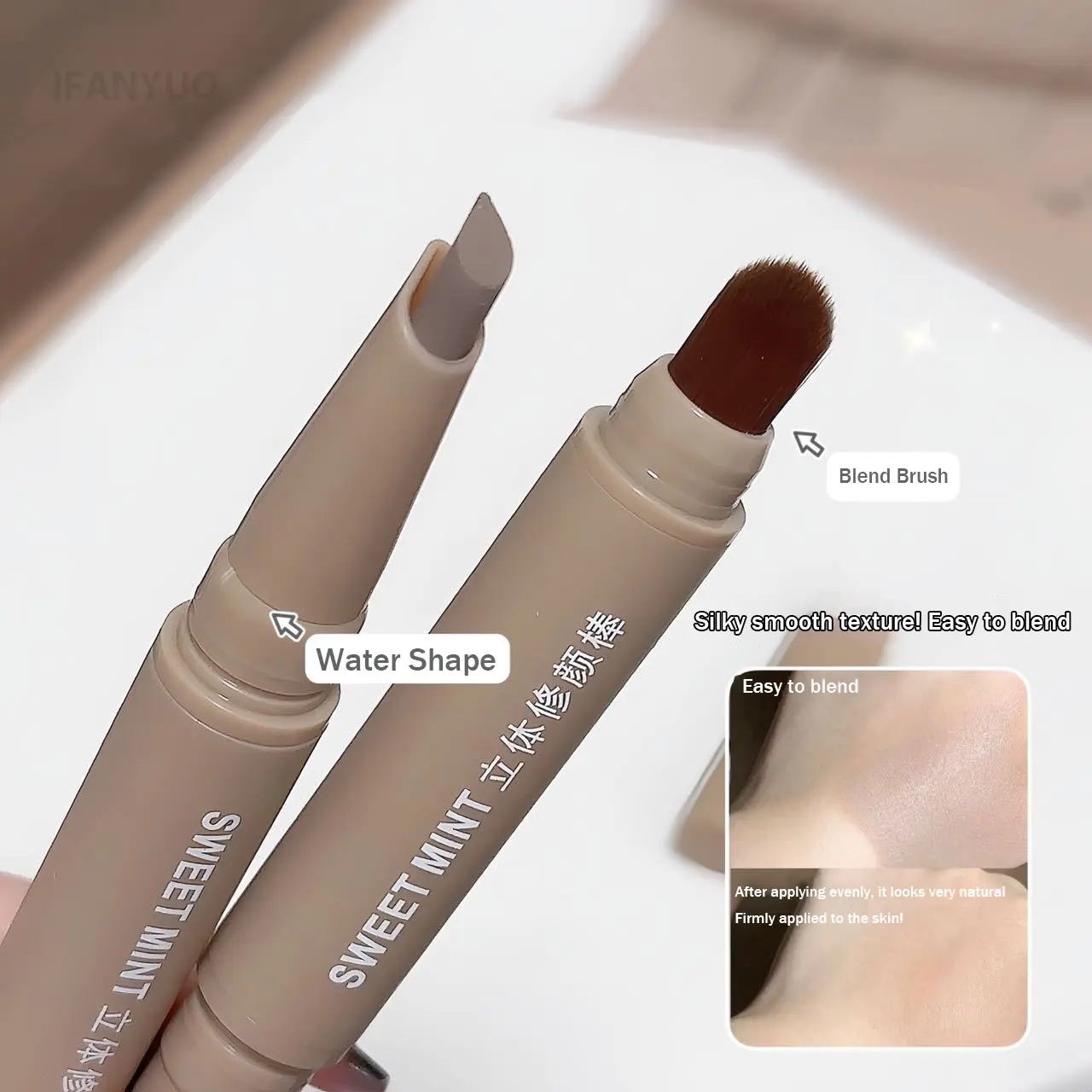 Double Head Contour Stick Bronzer with Brush Nose Shadow Cream Contouring Pen Waterproof Natural Sculpting Makeup Cosmetics