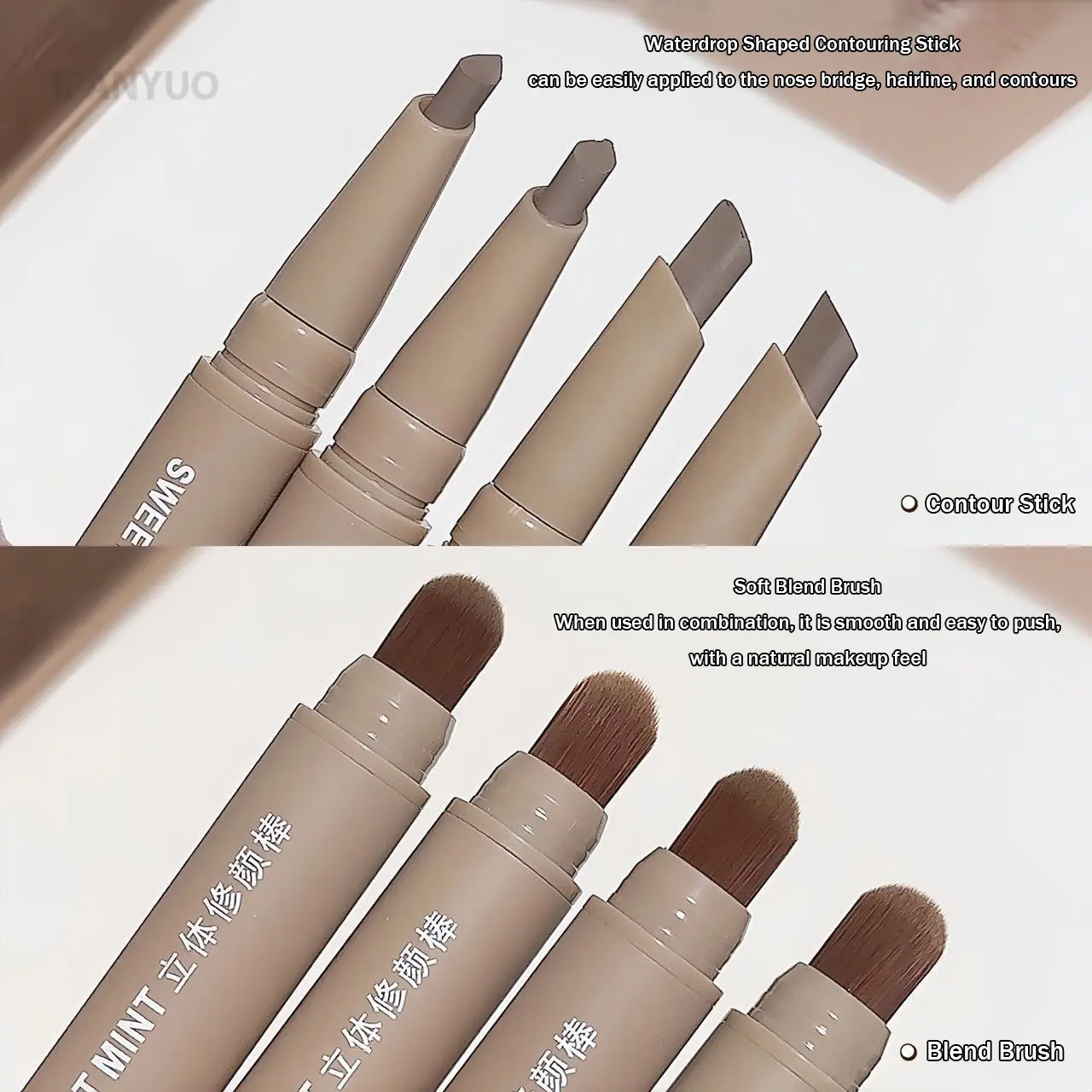 Double Head Contour Stick Bronzer with Brush Nose Shadow Cream Contouring Pen Waterproof Natural Sculpting Makeup Cosmetics