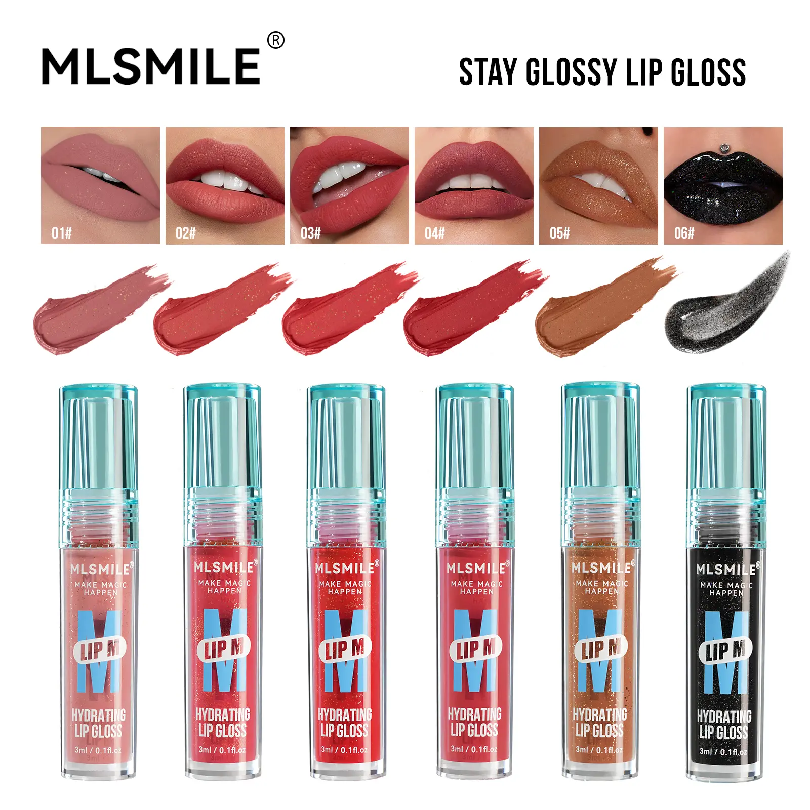 MLSMILE 6 color pearl fine flash small blue bottle lip glaze nude color show color waterproof non-stick cup lip gloss