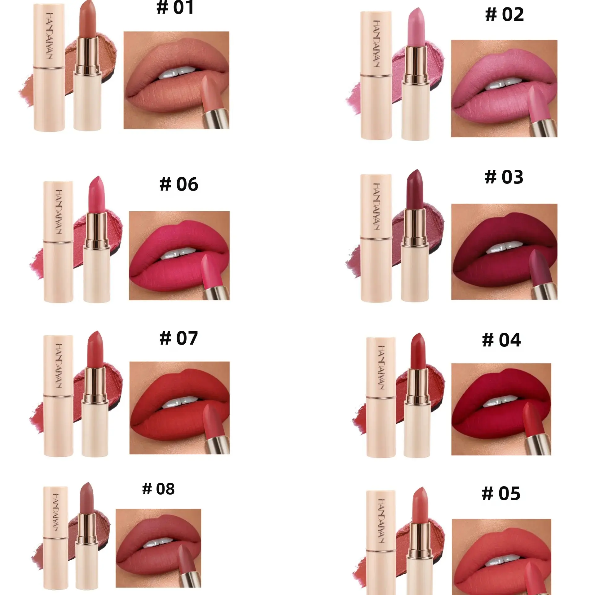 Matte Lipstick Waterproof Long Lasting 8 Colors Non Stick Velvet Texture Easy Apply Rose Red Deep Lip Makeup