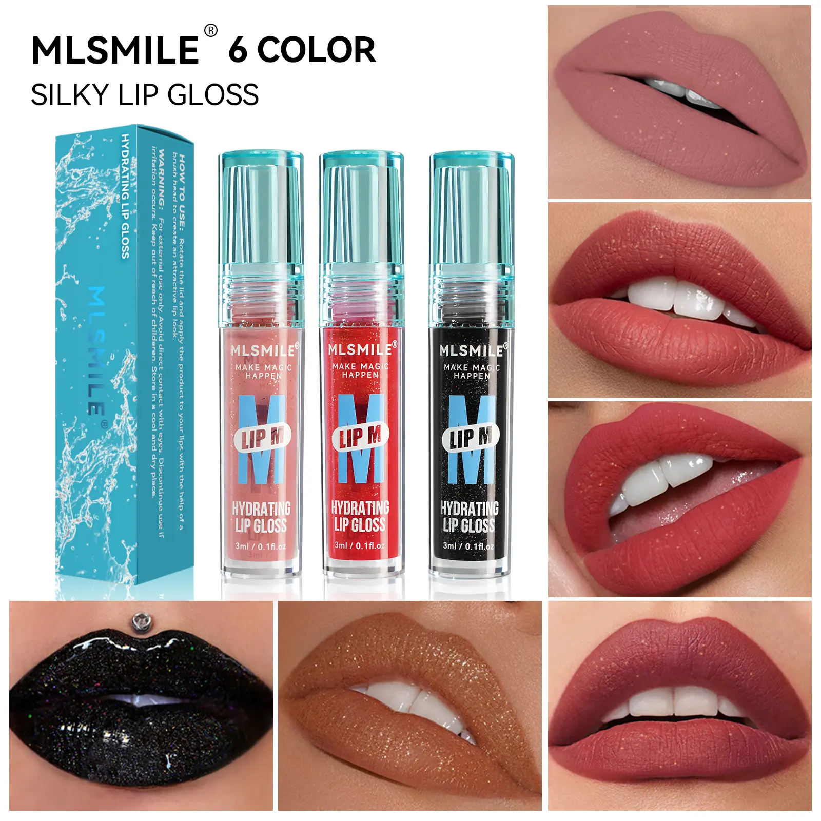 MLSMILE 6 color pearl fine flash small blue bottle lip glaze nude color show color waterproof non-stick cup lip gloss