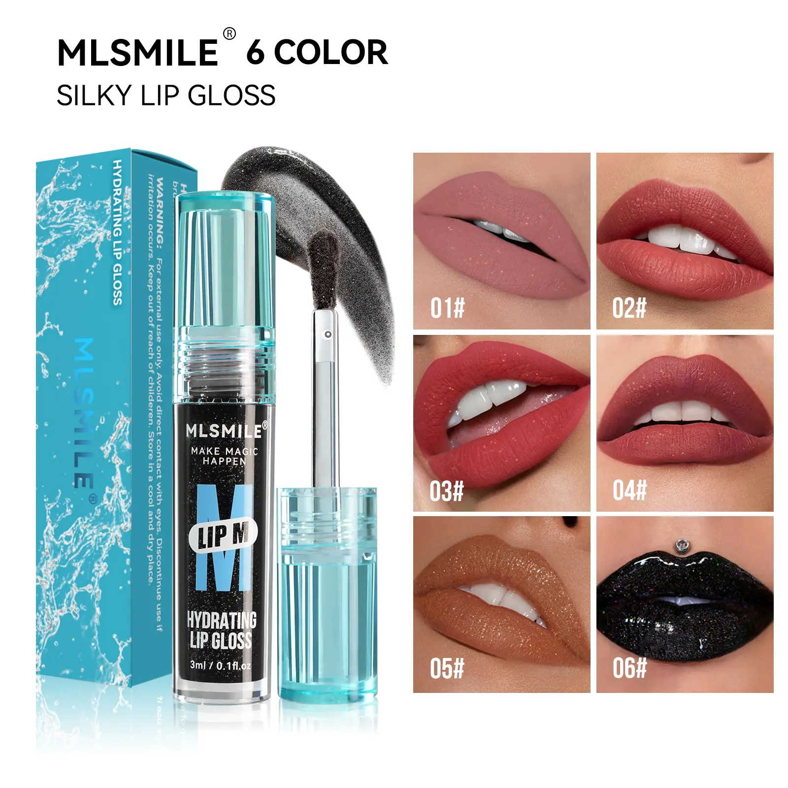 MLSMILE 6 color pearl fine flash small blue bottle lip glaze nude color show color waterproof non-stick cup lip gloss