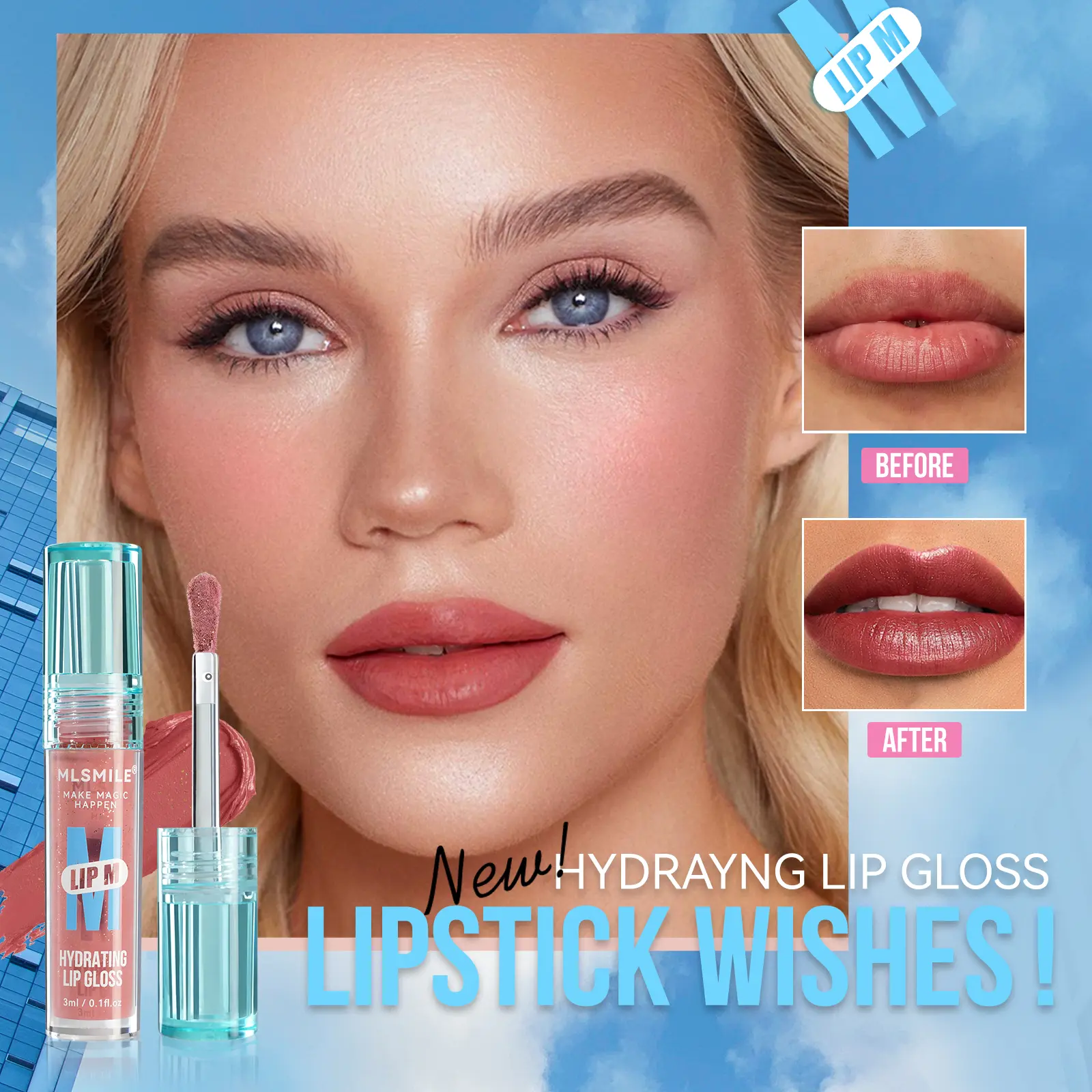 MLSMILE 6 color pearl fine flash small blue bottle lip glaze nude color show color waterproof non-stick cup lip gloss