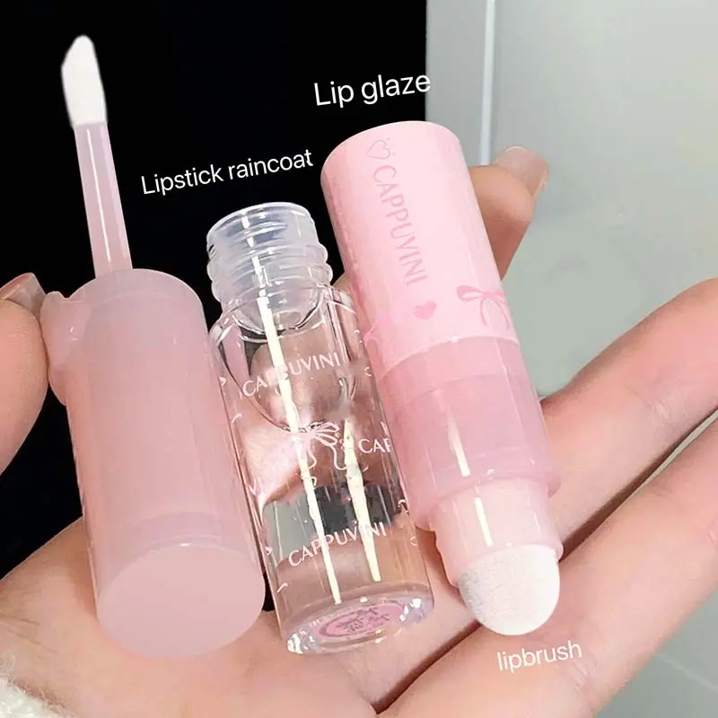 Cappuvini Lightweight Colour Raincoat Lip Glaze Mirror Matte Moisturizing Lip Gloss Lipstick with Lip Brush