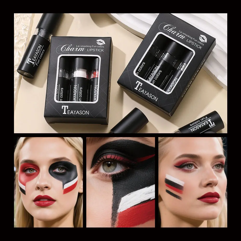 Three Lipstick Set Velvet Matte Whitening Lipstick Long-Lasting Non-Drying Black White Red Waterproof and Sweat-Proof European and American Style Lipstick Set