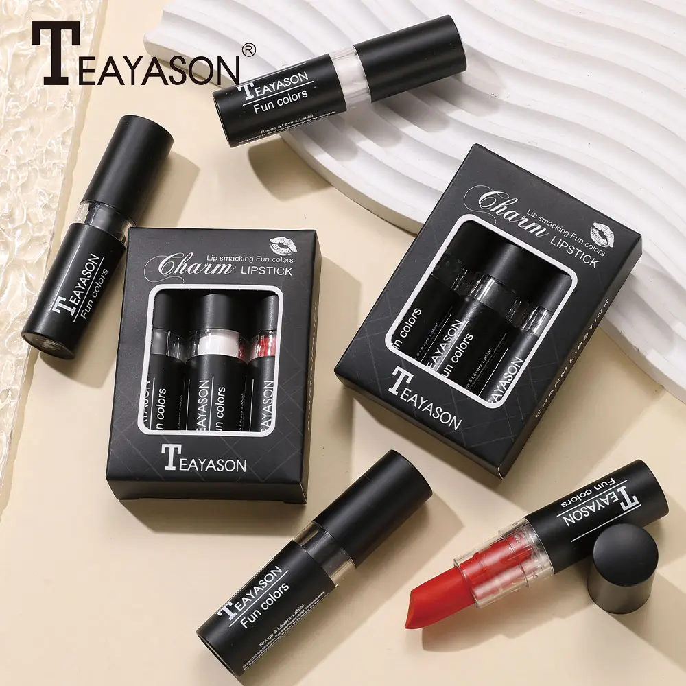 Three Lipstick Set Velvet Matte Whitening Lipstick Long-Lasting Non-Drying Black White Red Waterproof and Sweat-Proof European and American Style Lipstick Set
