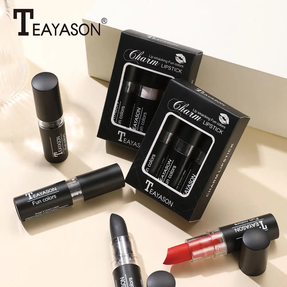 Three Lipstick Set Velvet Matte Whitening Lipstick Long-Lasting Non-Drying Black White Red Waterproof and Sweat-Proof European and American Style Lipstick Set